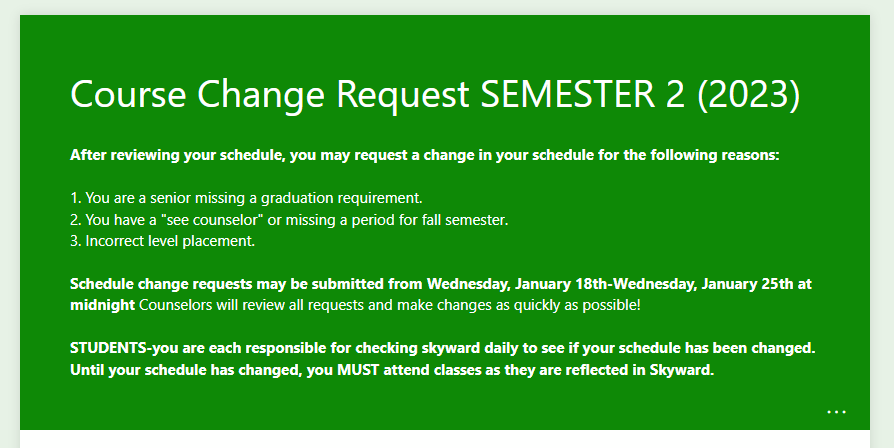 A screenshot from the schedule change-request form.